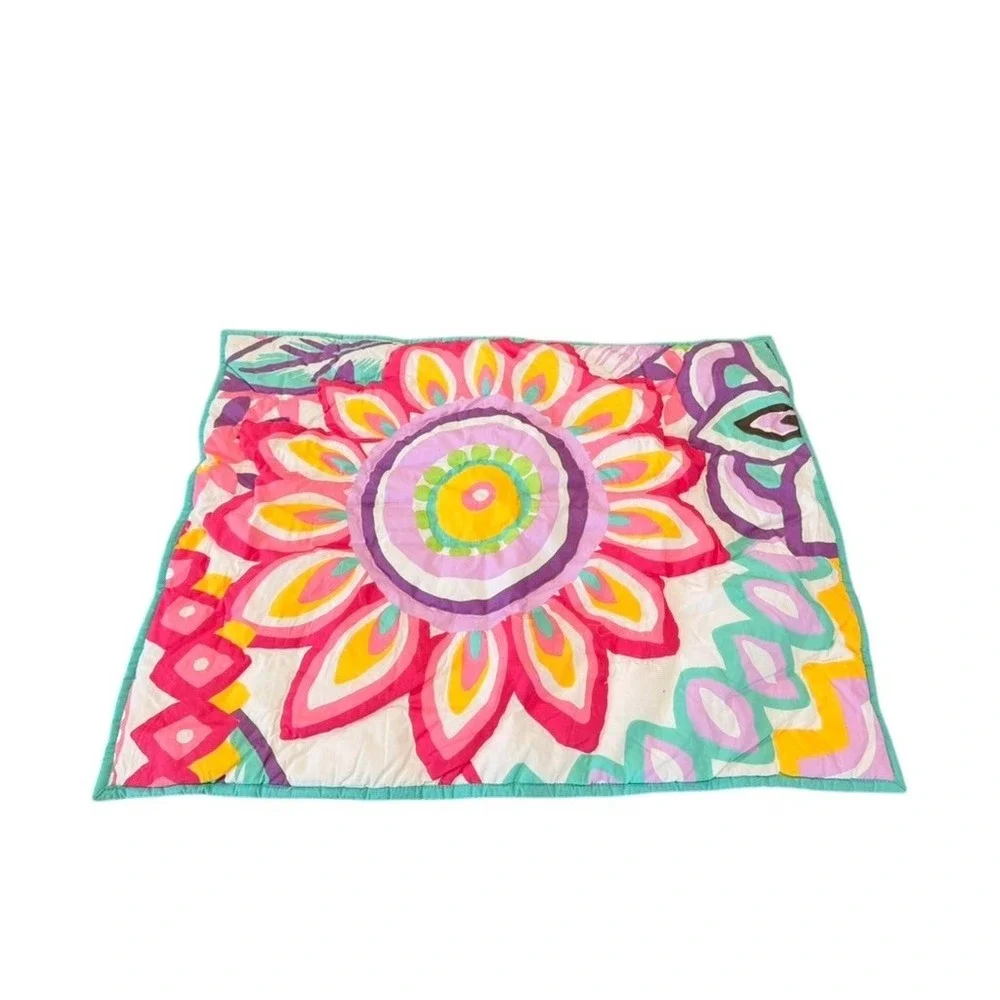 Pottery Barn Teen Twin Quilt and 1 Sham Boho Botanical Pink Teal 68x86 RARE